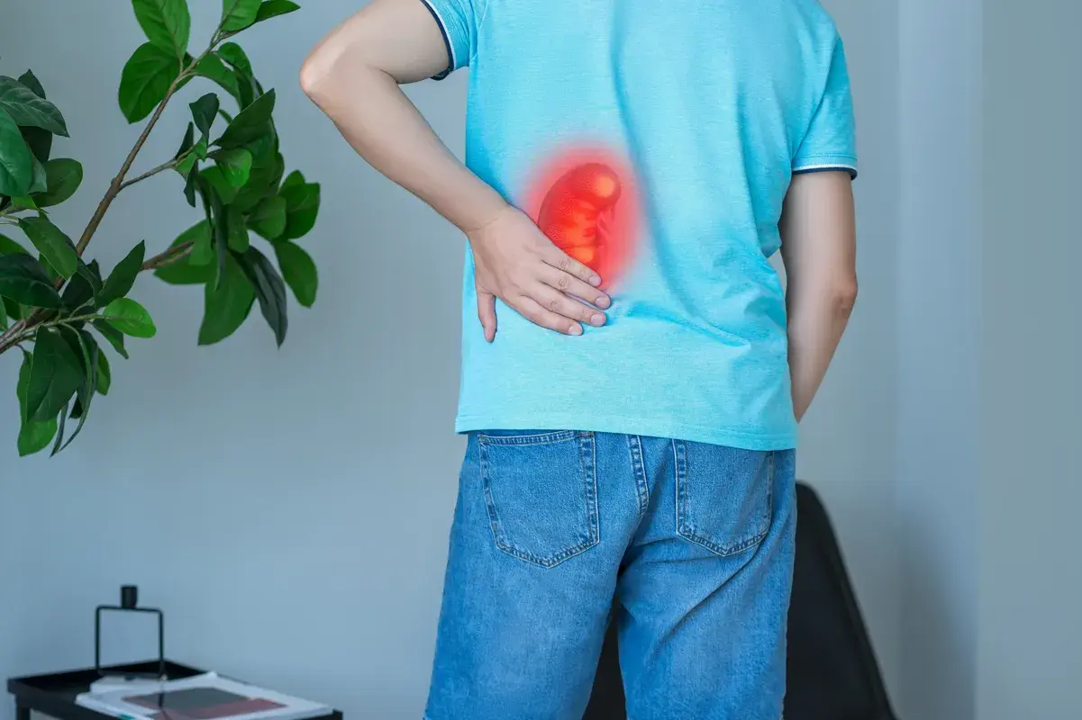 Man in pain with inflamed kidney